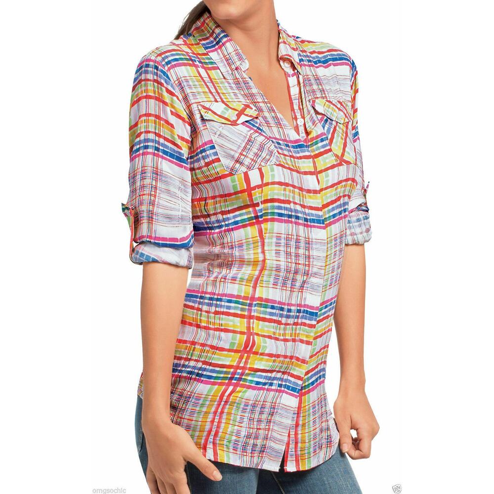 Cabi Shirt Womens Sz 10 Cirque Multicolor Flowy Button Down Long‎ Sleeve